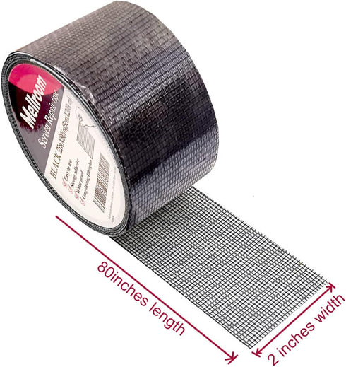 Windows Screen Repair kit Tapes, Black 2 inches X 80 inches Patches Tool, Adhesive Waterproof Fiberglass Mesh Patch Covering Fix Wire mesh Door Te...