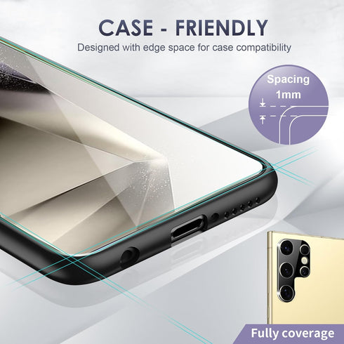 Tempered Glass Compatible with Samsung Galaxy S24 Ultra 5G Screen Protector 6.8'', 2 Pcs Screen Protector + 2 Pcs Camera Lens Protector, [Not for ...