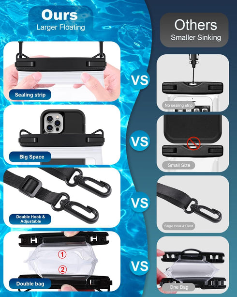 Large Waterproof Phone Pouch Floating, Waterproof Phone Case for iPhone 15 14 Pro Max 13 12 Plus 11 XS XR X Samsung up to 8.5'', IPX8 Water Proof ...