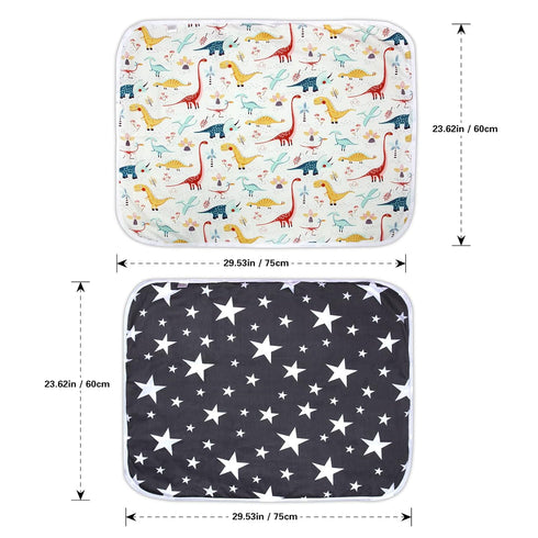 2Pcs Diaper Changing Pads for Baby, Dinosaur Change Mat, 3Layers Waterproof Change Pad Foldable Absorbent Mats for Women, Reusable Incontinence Un...