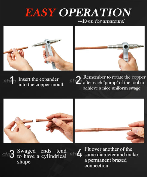 Swaging Tool Pipe Tube Expander Hand Expanding Tool Refrigeration Tube Expander for Copper 1/4" 5/16" 3/8" 1/2" 5/8" 3/4" 7/8"......
