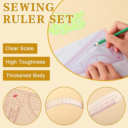 Aster 5Pcs Sewing Curve Ruler Set, French Curve Ruler for Pattern Making Fashion Clear Metric Sewing Ruler Set Plastic Sewing Tools and Color Posi...