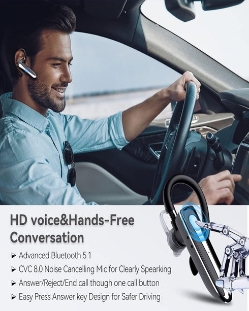 Bluetooth Headset, Wireless Bluetooth 5.0 Earpiece Hands-Free Earphones with Stereo Mic,8 Hrs Play time, Compatible iPhone Android Cell Phones Dri...