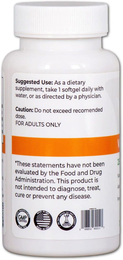 SOS Vitamin D3 1000iu (25 mcg) Cholecalciferol Softgels, 12 Month Supply, 360 ct....