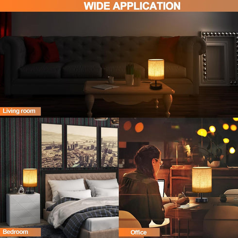 Bedside Table Lamp for Bedroom, Nightstand with Fabric Shade, Night Lamp, Small Table Lamp, 3 Colors and 10 Brightness Adjustable LED Desk Lamps f...