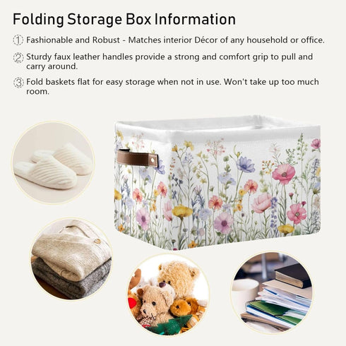 Herbal Wildflowers Storage Basket 1pc, Large Collapsible Toys Clothes Organizer, Durable Canvas Storage Bin with Handle for Shelves Closet Laundry...