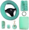 1 Set 8 Pieces Fluffy Steering Wheel Cover for Women, ZXGHIJJ Short Plush Fluffy Car Accessories Set Anti-Slip Car Steering Wheel Cover Furry Auto...