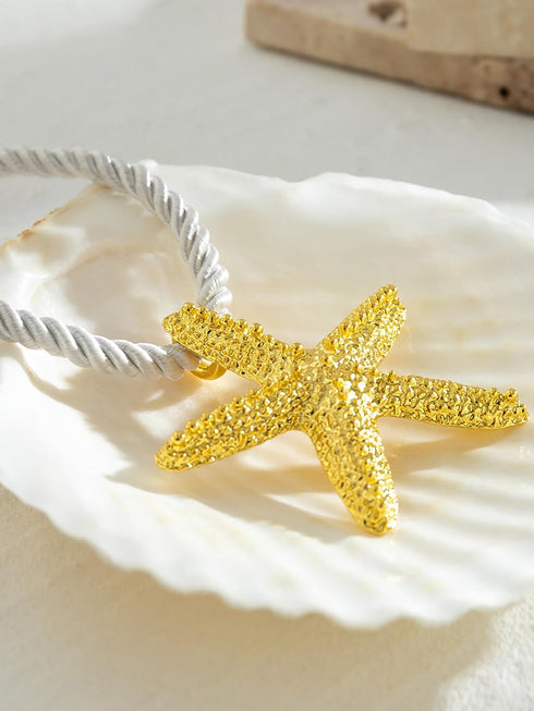 Dcfywl731 Starfish Necklace Seashell Necklace for Women Gold Beach Charm Necklace Trendy Layered Shell Conch Necklace Summer Surfer Neclace Beach ...