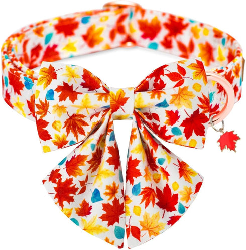 Fall Dog Collar with Elegant Bow Tie - Durable Adjustable Colorful and Stylish Cotton Pet Collar, Available in Small Medium Large, L...