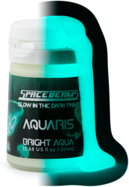 SpaceBeams Aquaris Glow in the Dark Paint (0.68 Fl Oz) Bright Aqua Glow (Light Blue/Turquoise), Non-Toxic, Water Based...