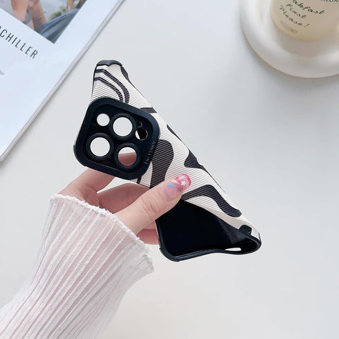 Designed for iPhone 15 Phone Case, Soft PU Leather TPU and Cute Art Wavy Painted for Women Men Compatible with iPhone Case (Beige/iPhone 15)...