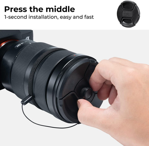 K&F Concept 37mm 9-in-1 Center Pinch Lens Cap + Anti-Loss Keeper Leash + Microfiber Cleaning Cloth Kit Compatible with Nikon, Canon, Sony, Fujifil...