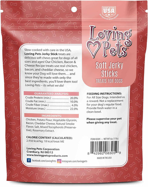 Loving Pets - Soft Chew Jerky (Stick-Shaped, Chicken, Bacon & Cheese Recipe) USA Made Dog Treats...