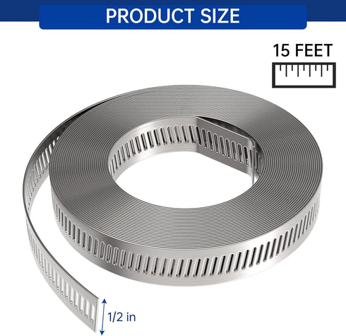 Stainless Steel Hose Clamp Assortment Kit DIY, 13FT Metal Strap + 8 Stronger Fasteners Large Adjustable Worm Gear Band Hose Clamps Screw Clamps fo...