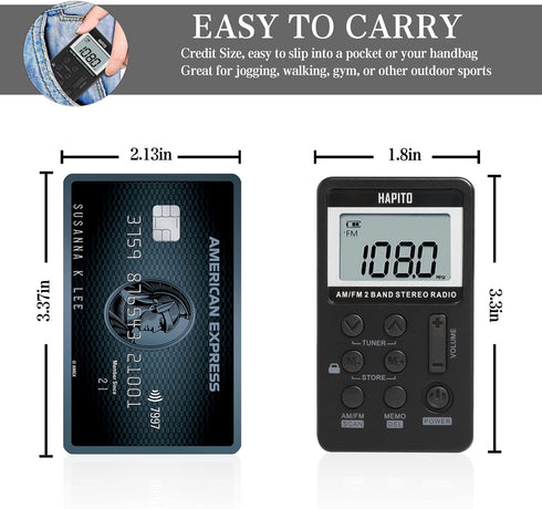 Pocket AM FM Radio Portable Digital Tuning Walkman Radio with Best Reception - Hapito Personal Small Transistor Radio with Sterio Earphone, Rechar...