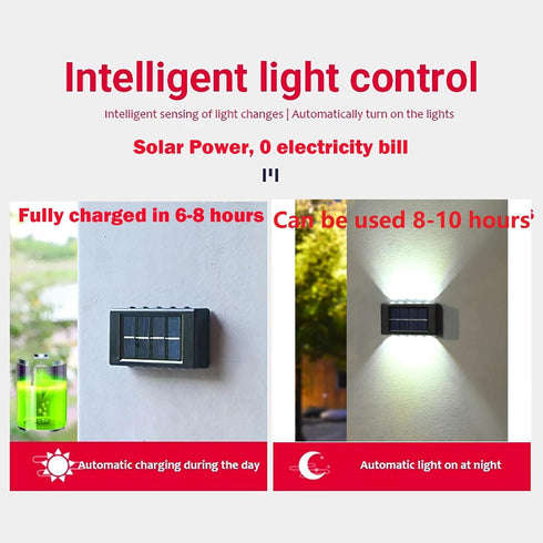 10 LED Solar Up Down Lights Outdoor Waterproof,2 Pack Modern Nordic Sconce Illuminate Outside Sunlight Sensor Lamp, Black Exterior Light Fixture W...