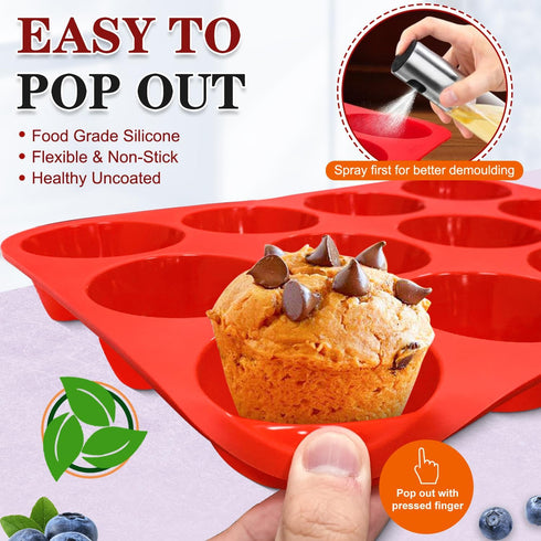 Walfos Muffin Pan Set - 12 Cups Regular Silicone Cupcake Pan, Non-stick and BPA Free, Great for Making Muffin Cakes, Tart, Fat Bombs - Dishwasher ...