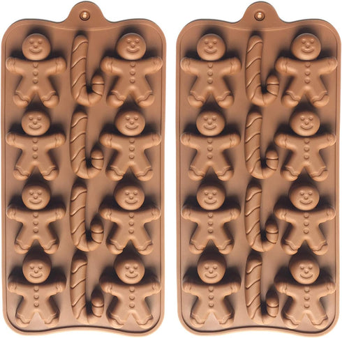 2pcs Christmas Silicone Molds for Baking Jelly Soap, Candy Cane, Gingerbread Men Chocolate Candy Mold (2 Shapes)...