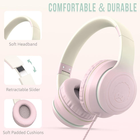 rockpapa L22 Wired Headphones for Kids Girls Boys Women with Microphone, Foldable Stereo 3.5mm Corded Headphones for School Classroom Chromebooks ...