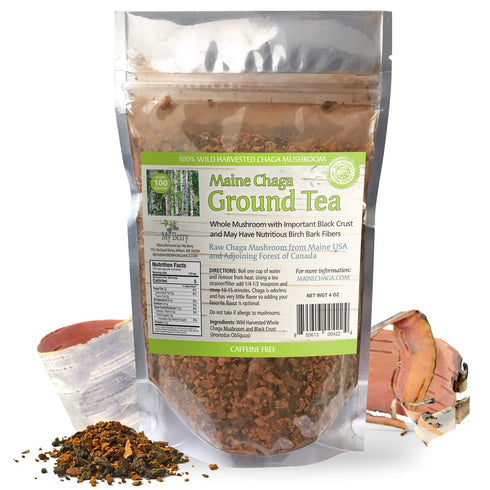 Maine Chaga Ground Tea Powder | 4oz | Coarse Ground | 100% Wild-Harvested from Maine & Atlantic Canada | Caffeine-Free | 100 Servings...