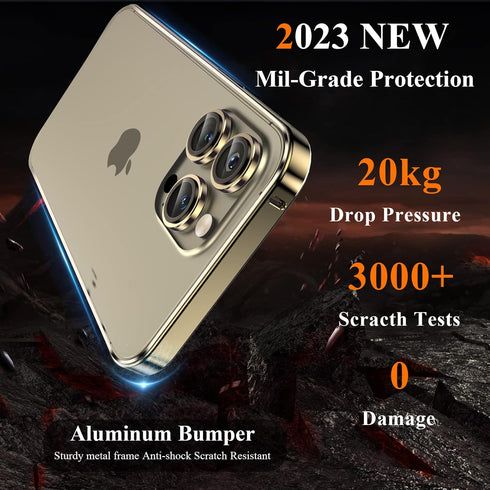 YMHML [3 in 1 for iPhone 14 Pro Titanium Frame Case with Screen Protector and Camera Lens Protector Tempered Glass, Metal Bumper Slim Hard Straigh...