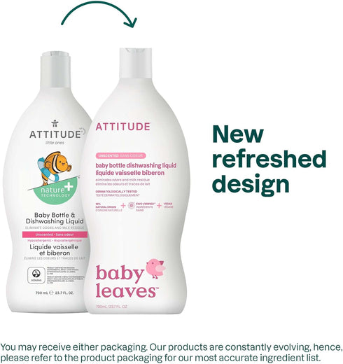 ATTITUDE Baby Dish Soap and Bottle Cleaner, EWG Verified Dishwashing Liquid, No Added Dyes or Fragrances, Tough on Milk Residue and Grease, Vegan,...