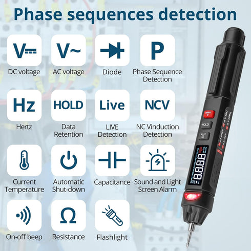 3-in-1 Smart Multimeter with Non Contact Voltage Tester Pen and Phase Sequence Meter TRMS 6000 Counts Automatic Identification Electric Pen Multim...