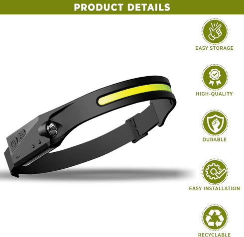 ALES-M Rechargeable Headlamp Light, Lightweight Headband Light, Led Lamp Camping Gear- COB230° Wide Beam Headlamp, Motion Sensor Work Light, Head ...