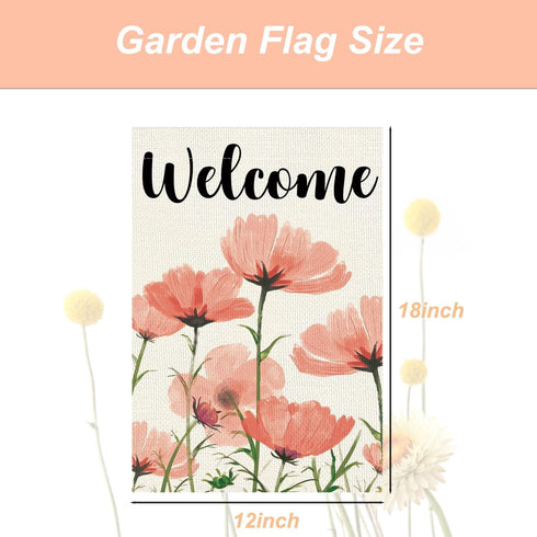 Spring Garden Flag Yard Flags for Outside Welcome Spring Garden Flags 12x18 Double Sided Pink Floral Burlap Garden Flag Decorative Flags for Outsi...