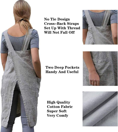 YESDOO Linen Apron Cross Back Apron for Women with Pockets Pinafore Dress for Baking Cooking, Grey, Small...
