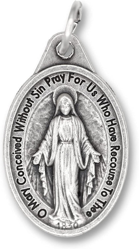 Bulk Pack of 5 - Miraculous Medal Pendant for Necklace -1" Oval Silver Oxidized Miraculous Medals Pendant for Necklace, Medals for Jewelry Catholi...