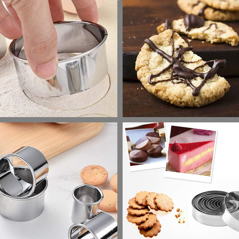 Stainless Steel Round Cookie Cutter Set, 12 Circular Biscuit Cutters Round Donut Ring Molds for Baking 1.2 Inch Height...