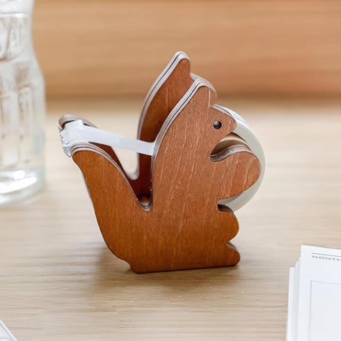 Clear Tape Dispenser - Wooden Squirrel Cute Design for Office & School Desktop - 1/2" x 250 in Tape Included...