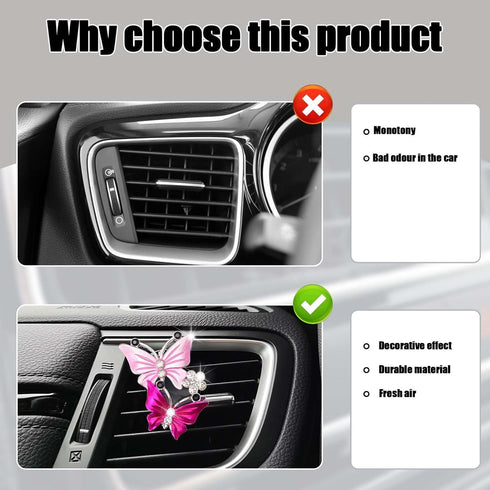 1 Set Butterfly Car Interior Air Freshener Vent Clips, Cute Car Mirror Hanging Accessories with Air Vent Clips,Pink car Accessories for Mirror and...