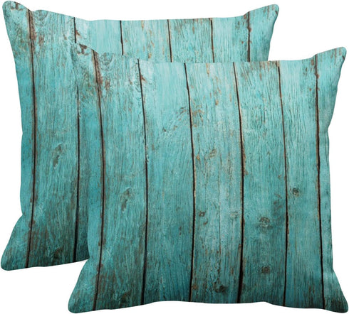 Emvency Decorative Throw Pillow Cover Square Size 20x20 Inches Turquoise Wood Teal Barn Wood Weathered Beach Decor Pillowcase with Hidden Zipper D...