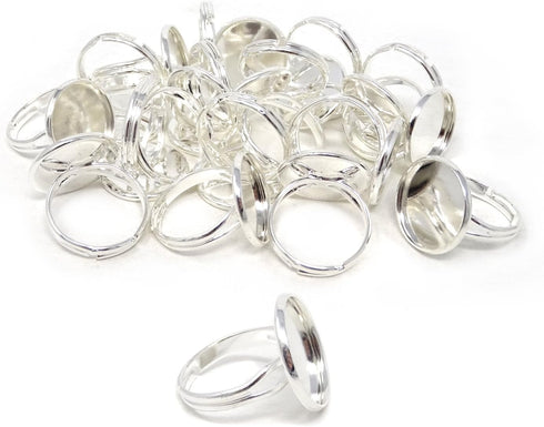Honbay 20PCS 16mm Adjustable Finger Ring Blank Bases Round Finger Ring Trays (Silver)...