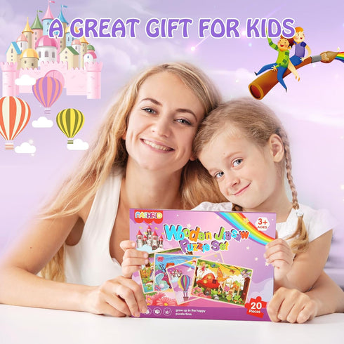 Wooden Puzzles Toys for Kids Ages 3-5, Set of 4 Packs with 20-Piece Unicorn Mermaid Princess Wood Jigsaw Puzzles, Preschool Educational Brain Teas...