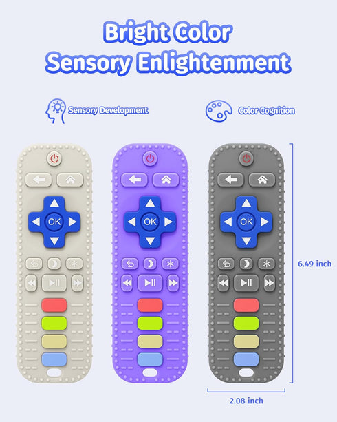 USLAI Baby Teething Toy (TV Remote Shape) - Food Grade Silicone Chew Toy for Babies 3-24 Months - BPA-Free Teether for Soothing Gums - White...