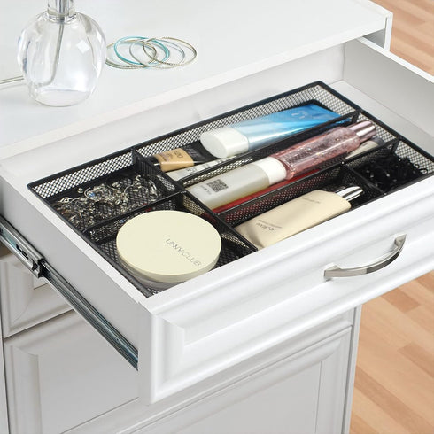 Desk Drawer Organizer Tray, Metal Mesh Drawer Office Drawer Organizer w/6 Compartment, Small Desk Organizer Tray for Home Office School Supplies, ...