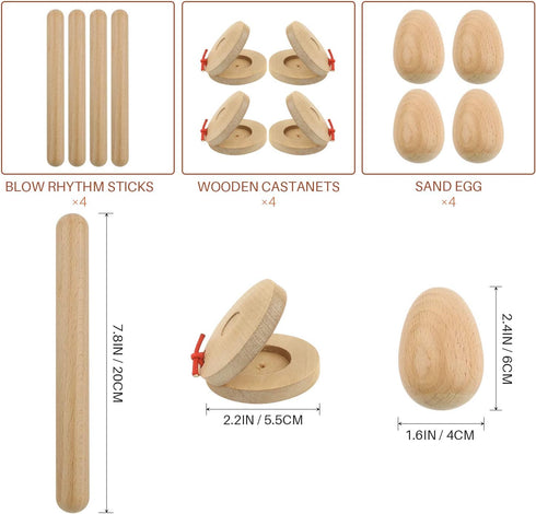 12PCS Wood Hand Percussion Shakers Musical Instruments for Kids Toddler Natural Wooden Percussion Toy Set for Gift, 4PCS Egg Shakers,4PCS Musical ...