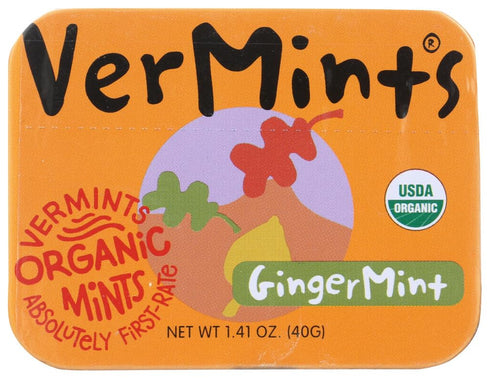 VerMints Organic Breath Mints GingerMint - Real Ginger Flavored Candies - Travel Size Tin - Non-GMO, Nut Free, Gluten Free, Vegan, Kosher Organic ...