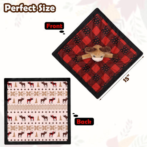 Moose Baby Lovey Security Blanket Unisex Baby Snuggly Buffalo Plaid Animal Face Soft Bedding Sleeping Plush Kids Newborn Nursery Baby Shower Blank...