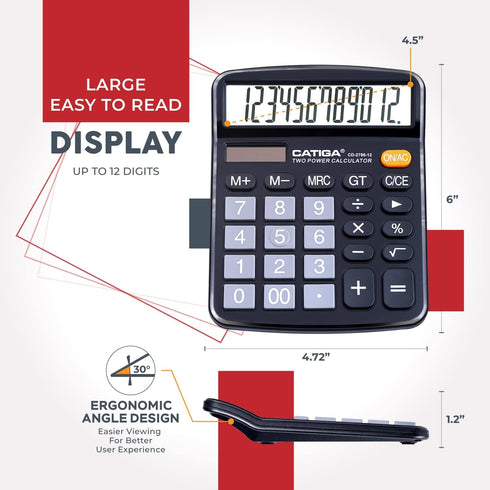 Desktop Calculator (2 Pack) 12 Digit with Large LCD Display and Sensitive Button, Solar and Battery Dual Power, Standard Function for Office, Home...