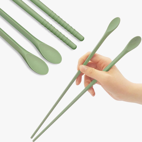 Reusable Long Silicone Cooking Chopsticks with Spoon 12 Inches Dishwasher Safe BPA-free Non-Slip Pastel Color Kitchen utensils Made in Korea (Past...