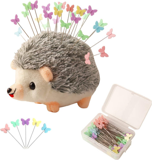 Hedgehog Shaped Pin Cushion Sewing Kit with 100 Colored Pins...