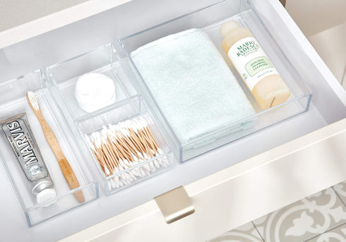 iDesign Clarity Plastic Drawer Organizer for Vanity, Countertop, Bathroom, Kitchen and Cabinet Storage, 8" x 4" x 2", Clear...