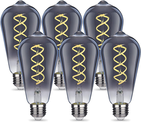 ST58 (ST19) LED Edison Bulbs 45 Watt Equivalent, CRI 80+, High Brightness Daylight White 5000K Smoky Grey Glass, Dimmable Antique LED Filament Bul...