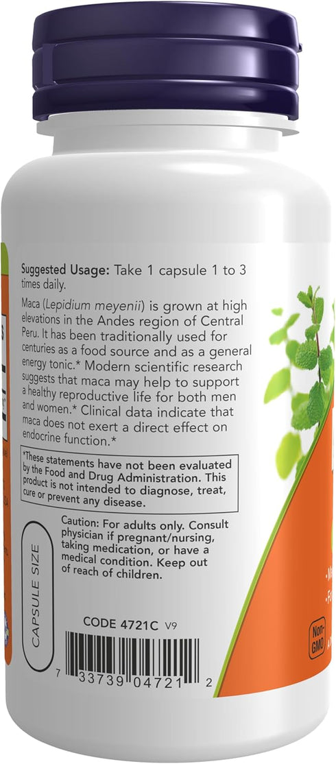 NOW Supplements, Maca (Lepidium meyenii) 500 mg, For Men and Women, Reproductive Health*, 100 Veg Capsules...
