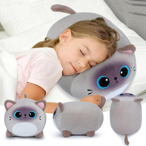 Siamese Cat Plush Pillow-16'' Siamese Cat Plush Stuffed Animal Grey Cat Plush Pillow, Cute Soft Plush Cat Plushie Stuffed Cat Toys Blue Eyes Cat P...