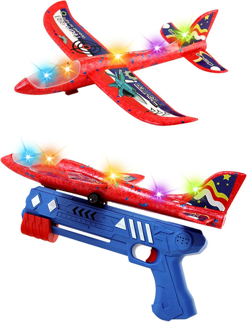 1 Pack Airplane Launcher Toys LED Foam Glider Flight Plane Toy 1 Launcher for 5 6 7 8 Year Old Boy Girls Birthday Gift(1+1,49ft Range)...